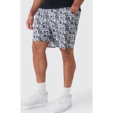 5XL Uimahousut boohooMAN Plus Renaissance Printed Swim Shorts - Black