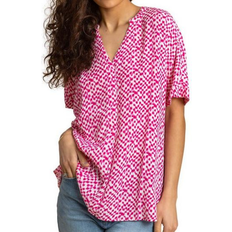 Roman Spot Print V-Neck Tunic Top - Cerise