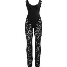 Lace Boning Detail Flared Jumpsuit - Black