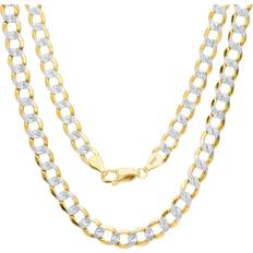 Cuban Chain Curb Link Diamond Cut Pave Two Tone Necklace 5.5mm - Gold/Silver
