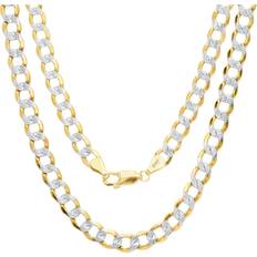 Nuragold Cuban Chain Curb Link Diamond Cut Pave Two Tone Necklace 5.5mm - Gold/Silver