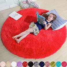 Amdrebio Round Rug for Bedroom,Fluffy Circle Rug 4'X4' Red