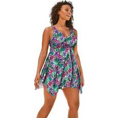 Leopard Swimwear Plus Women's Handkerchief-Hem Two-Piece Swim Dress by Swim 365 in Leopard Tropical Floral Size 8 Swimsuit