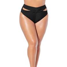 Elastane/Lycra/Spandex Bikini Sets Swimsuits For All Plus Women's Loop Cut Out High Leg Bikini Brief in Black Size 12