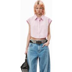 XXS Chemisiers Alexander Wang Cropped Sleeveless Button-Up Shirt - Pink Stripe