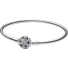 Pandora Moments Sparkling Snowflake Clasp Bangle - Silver/Transparent