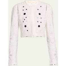 Linen - Women Jackets LoveShackFancy Veranda Eyelet Embroidered Crop Jacket TRUE WHITE