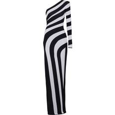 Balmain Short Dresses Balmain One-Shoulder Striped Knit Gown - White