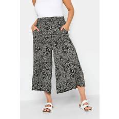 Floral Trousers Yours Ditsy Floral Print Midaxi Culottes Black 22-24