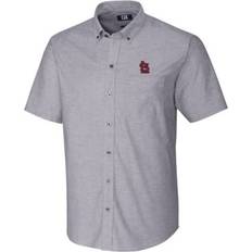 Golf Shirts Cutter & Buck Men's MLB St. Louis Cardinals Short Sleeve Stretch Oxford Button-Down Shirt Charcoal, Grey