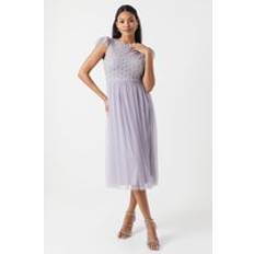 Evening Gowns - Short Sleeves Dresses Coast Geometric Embroidered Flutter Sleeve Bridesmaids Midi Dress Lilac Haze