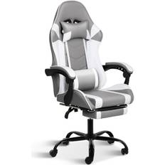 Gaming Chairs Yssoa Gaming Chair, Computer Chair with Footrest, Height Adjustable & 90°-135° Tilt Function, Swivel Recliner Ergonomic Racing Style Video Game Chair with Lumbar Support Grey/White