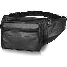 Roamlite Leather bumbag large size walking bum bags up to 69 inch waist womens mens black