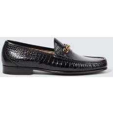 Gold - Men Loafers Tom Ford Chain Croc-Effect Leather Loafers - Black