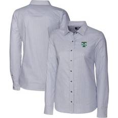 Golf - Men Shirts Cutter & Buck Tulane Green Wave NCAA Tulane Wave Oxford Stripe Stretch Long Sleeve Button-Up Shirt, Grey