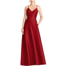 Alfred Sung Alfred Sung V-Neck Full Skirt Satin Maxi Dress