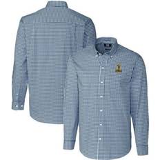 Blue - Golf Shirts Cutter & Buck Men's NCAA Northern Arizona Lumberjacks Easy Care Stretch Gingham Long Sleeve Button-Down Shirt, Navy Blue