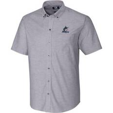 Golf Shirts Cutter & Buck Men's MLB Arizona Diamondbacks Short Sleeve Stretch Oxford Button-Down Shirt Charcoal, Grey