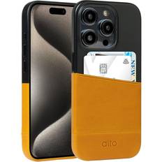 Wallet Cases Alto Leather Card Case Compatible with iPhone 15 Pro Max, Metro Series Italian Leather Wallet Case Card Holder 6.7 inch, Caramel Brown and Black