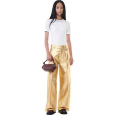 Gold Trousers & Shorts Ganni Gold Foil Wide Jeans in White Organic Cotton Women's