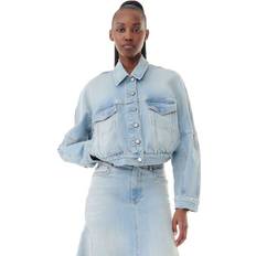 Ganni Women Jackets Ganni Light Blue Denim Bomber Jacket in Tint Wash Women's