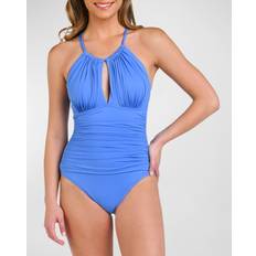 Microfiber Swimwear La Blanca Island Goddess Mio High-Neck One-Piece Swimsuit CHAMBRAY