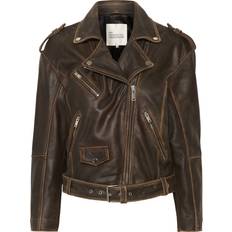 My Essential Wardrobe Retro Tvätt Läder Bikerjacka Dam - Brun