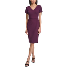 Calvin Klein Elastane/Lycra/Spandex Dresses Calvin Klein Women's Short-Sleeve V-Neck Sheath Dress Aubergine