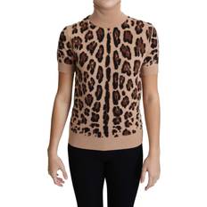 XXXS Blusas Dolce & Gabbana Beige Leopard Cashmere Print Turtleneck Top IT42 IT42 M