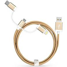 STK Binary 3 Charge & Sync Cable 1 Metre Micro USB Lightning Type C Gold