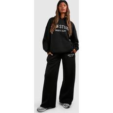 Boohoo Trousers boohoo Womens Dsgn Studio Applique Straight Leg Jogger Black
