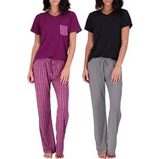 Real Essentials Pack: Women Pajama Sets Ladies Short Sleeve V-Neck Tops Pants Bottoms Bamboo Pijama Mujer Comfy Soft PJ Fashion Sleepwear Lightweight Fall Clothing Silky Sleep Lounge Night Wear,Set 5-Large