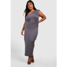 Clothing boohoo Womens Plus Super Soft Shoulder Pad Ruched Midi Dress Grey