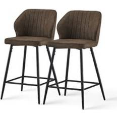 CLIPOP 2x Bar Padded Breakfast Bar Chairs with Backrest Legs, High Back Seating Stool