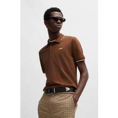 Brown - Men Polo Shirts HUGO Stretch-cotton Slim-fit Polo Shirt With Printed