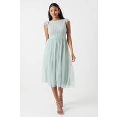 Evening Gowns - Short Sleeves Dresses Coast Geometric Embroidered Flutter Sleeve Bridesmaids Midi Dress Sage
