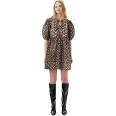 Cotton Dresses Ganni Leopard Printed Cotton Tie String Mini Dress Women's Multicolor