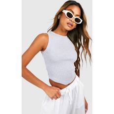 Boohoo Tank Tops boohoo Womens Thick Binding V Hem Rib Tank Top Grey