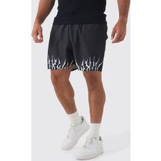 5XL Badehosen boohooMAN Plus Printed Hem Swim Shorts - Black