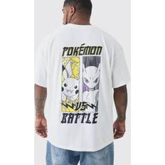 boohooMAN Mens Plus Pokemon Battle Printed Licensed Back Print T-Shirt In Ecru Black
