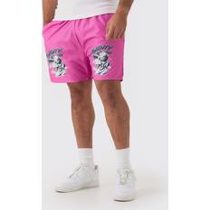 5XL Badehosen boohooMAN Plus Cherub Printed Swim Shorts - Pink