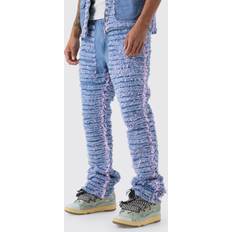 Herren - Lila Jeans boohooMAN Slim Rigid Flare All Over Distressed Jeans - Lilac