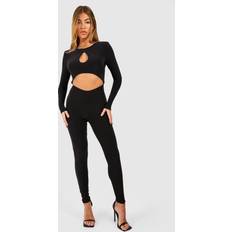 Jumpsuits & Overalls boohoo Womens Double Slinky Cut Out Jumpsuit Black