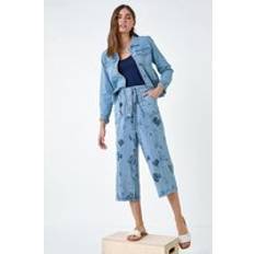 Florals Trousers & Shorts Roman Floral Print Culotte Trousers Mid Blue