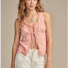 Linen Tank Tops Lucky Brand Women's Flyaway Tie-Front Lace-Trim Tank Top Coral Almond