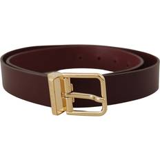 Dolce & Gabbana Red Belts Dolce & Gabbana Maroon Vitello Leather Gold Metal Buckle Belt