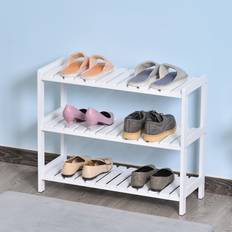 Homcom 3-tier wood frame slatted shelves open Shoe Rack