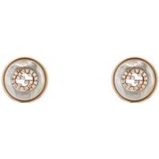 Gucci Rose Gold Earrings Gucci Interlocking Women's 18ct Rose Gold Mother of Pearl Stud Earrings Rose Gold/White