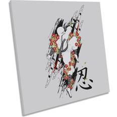 Happy Larry Ninja Sword Slices Floral Framed Art