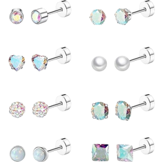 Men - Multicolour Earrings Staligue Flat Back Stud Earrings - Silver/Pearls/Multicolour